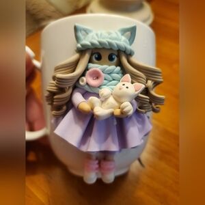 Cute polymer clay girl ceramic coffe mug 3D , hand made